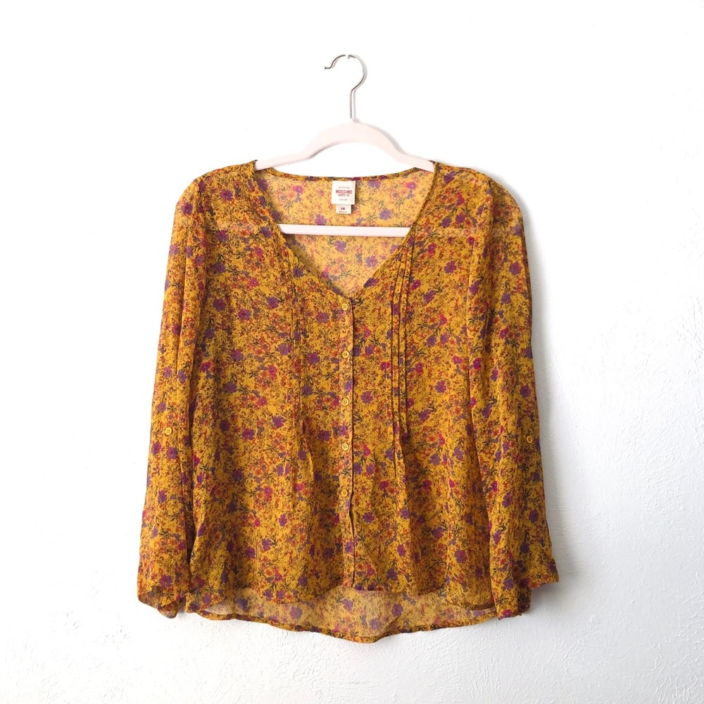 mossimo supply co sheer mustard yellow blouse